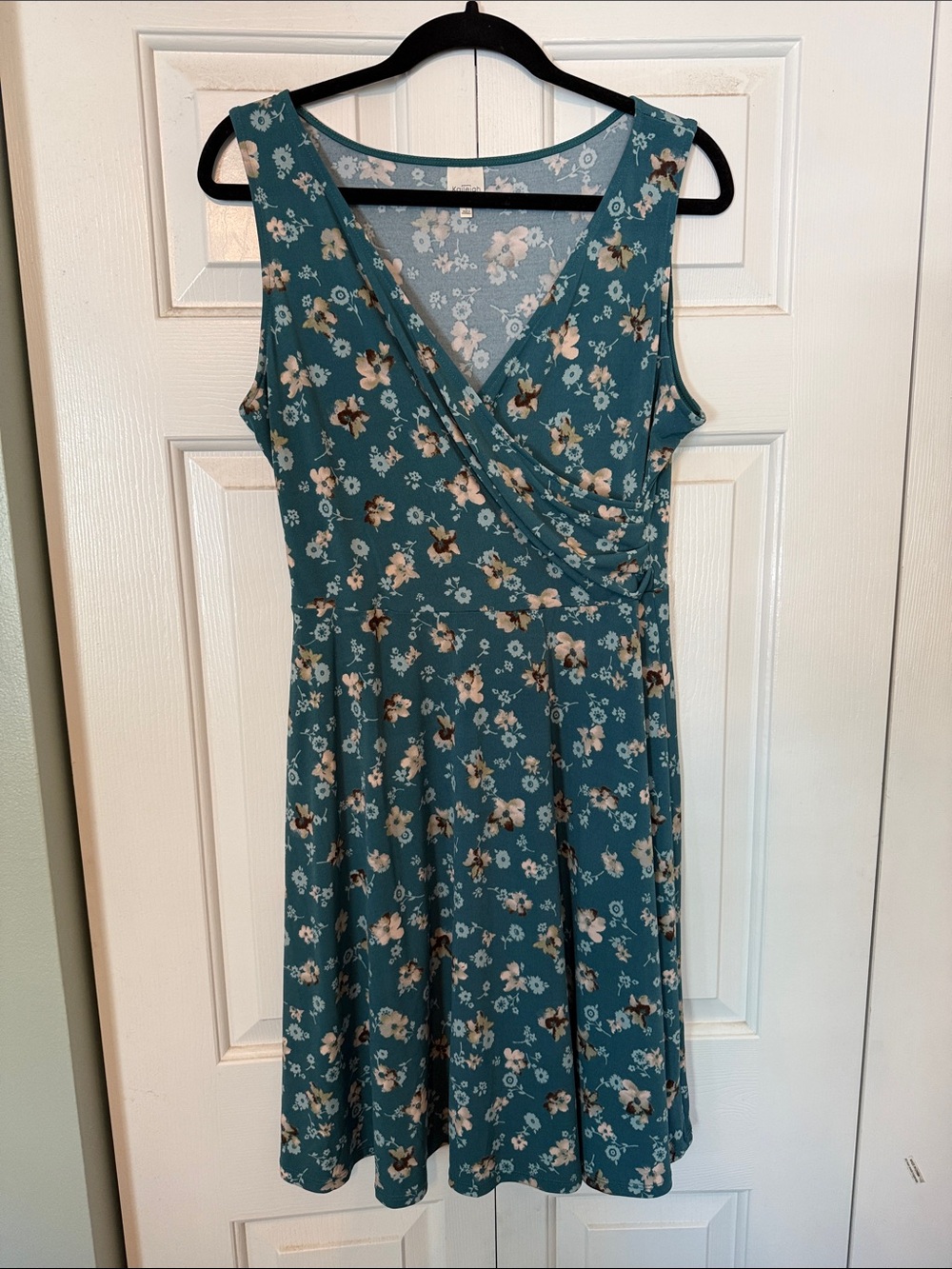 Kaileigh Teal Floral Faux-Wrap Sleeveless Dress